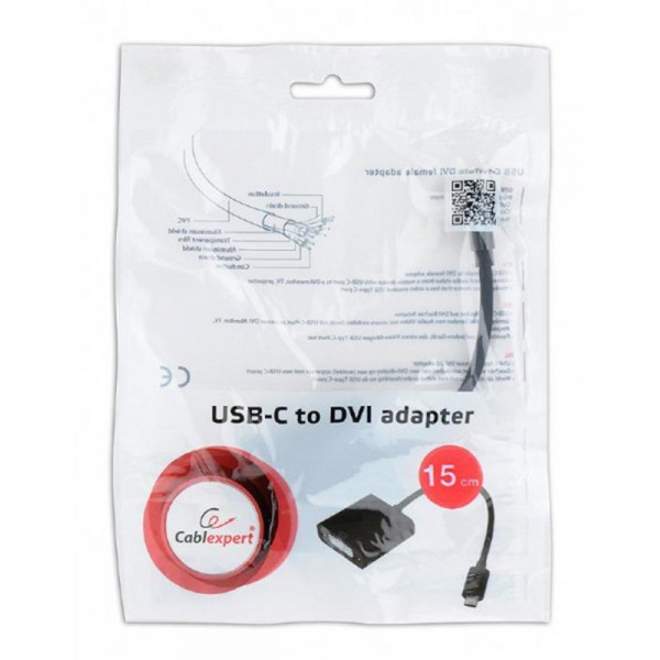 Адаптер Cablexpert USB Type-C - DVI (M/F), 0.15 м, чорний (A-CM-DVIF-01)