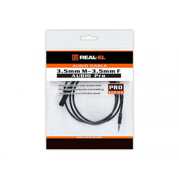 Аудіо-кабель REAL-EL Audio Pro 3.5 мм - 3.5 мм (M/F), 1 м, чорний (EL123500041)