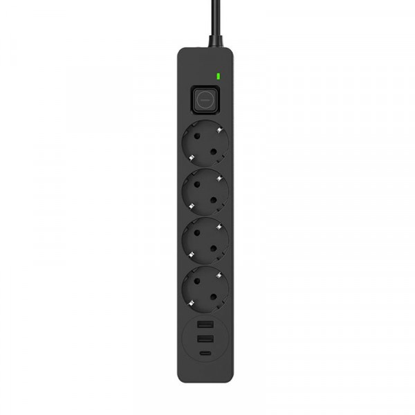 Фільтр живлення ColorWay CW-CHE435PDB 4 розетки, 3USB (2USB-A + 1 TYPE-C) (24W), 2м, Black