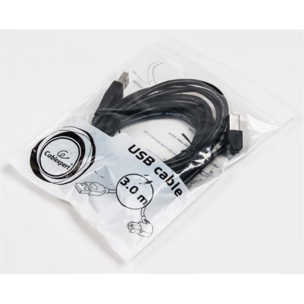 Кабель Cablexpert USB - USB Type-В V 2.0 (M/M), кутовий, 3 м, преміум, чорний (CCP-USB2-AMBM90-10)