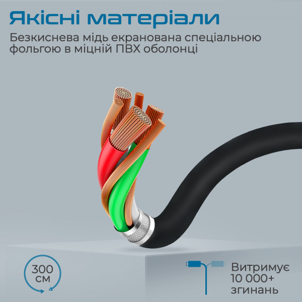Кабель Promate DisplayPort - DisplayPort V 1.4 (M/M), 3 м, (dplink-300.black)