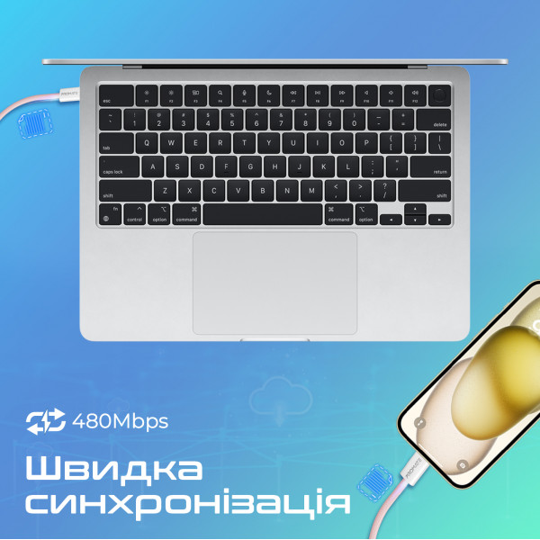 Кабель Promate USB Type-C - USB Type-C (M/M), 3 A, 60 W, 2 м, EcoLine-CC200 Pink (ecoline-cc200.pink)