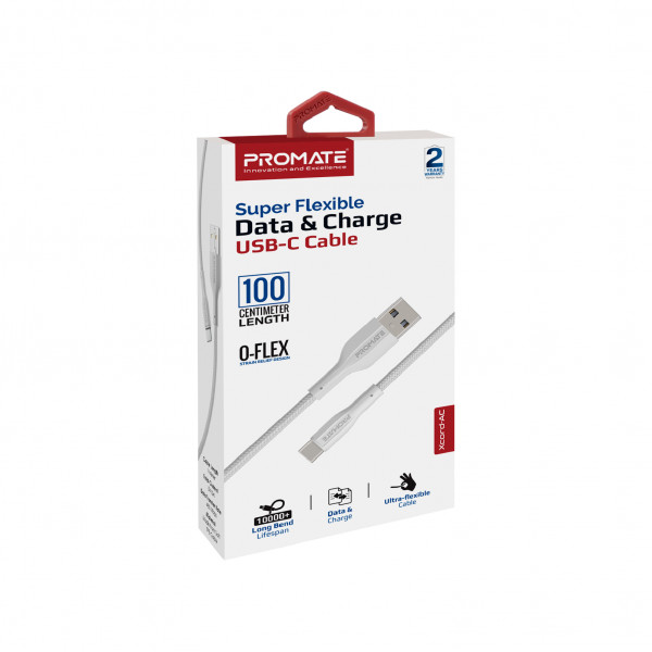 Кабель Promate xCord-AC USB - USB Type-C (M/M), 1 м, White (xcord-ac.white)