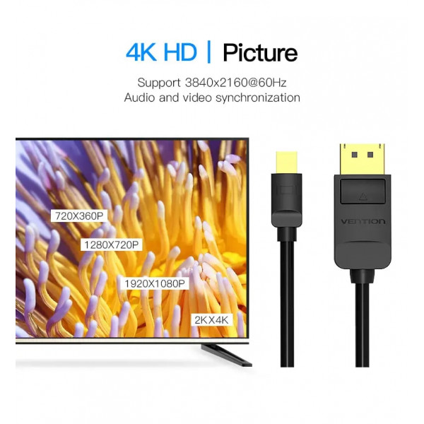 Кабель Vention MiniDisplayPort - DisplayPort V 1.2 (M/M), 3 м, чорний (HAABI)