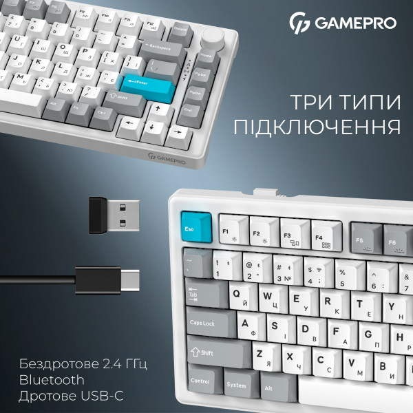 Клавіатура бездротова GamePro Asgard Yord Keychron Super Red Switch White (MK266WH)