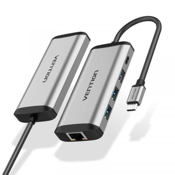 Концентратор Vention USB-C 3-Port, RJ-45, PD, 0.15 m (TGDHB)