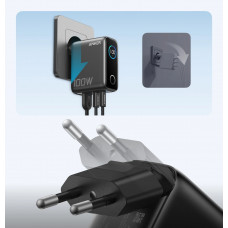 Мережевий зарядний пристрій Anker GaN Charger 100W, 2xUSB-C, 1xUSB-A, Display Dark Gray (B121BGZ1) + кабель USB Type-C