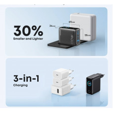 Мережевий зарядний пристрій Anker GaN Charger 100W, 2xUSB-C, 1xUSB-A, Display Dark Gray (B121BGZ1) + кабель USB Type-C