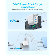 Мережевий зарядний пристрій Anker Zolo Charger 50W, 2xUSB-C, 2xUSB-A, White (A121EG21)