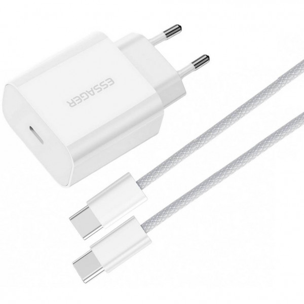 Мережевий зарядний пристрій Essager Vanjane 20W USB-C White (EFJB02-JSTT2-T) + кабель USB Type-C