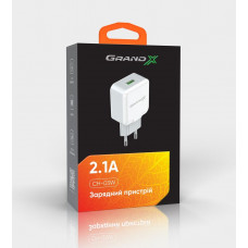Мережевий зарядний пристрій Grand-X (1xUSB 2.1A) White (CH-03W)