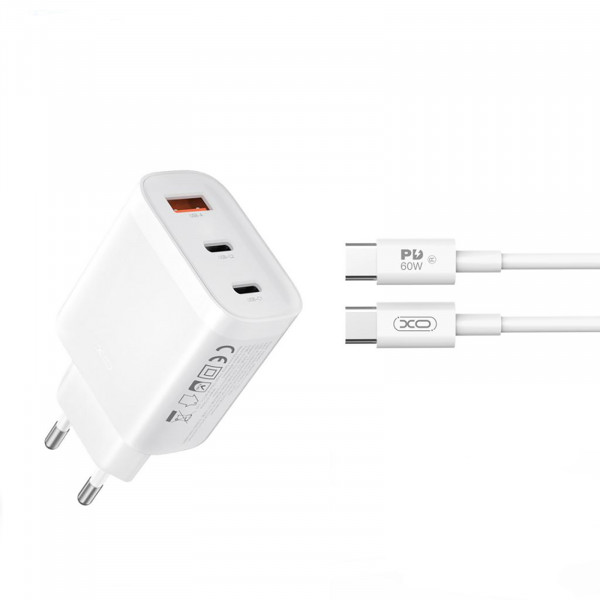 Мережевий зарядний пристрій XO L117 (2USB-С, 1USB, 3А) PD, QC 3.0 White (L117-CC.white)