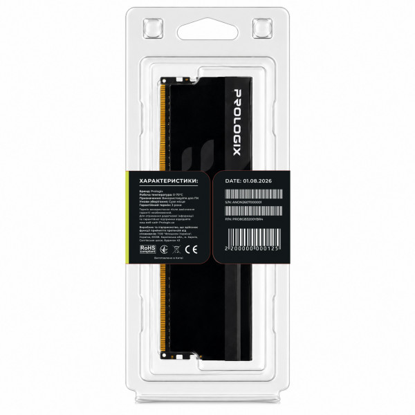 Модуль пам`ятi DDR4 8GB/3200 Prologix Onyx Black RGB (PRO8GB3200YBR4)