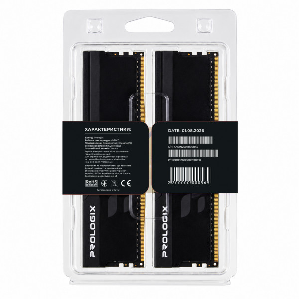 Модуль пам`ятi DDR5 2x16GB/6000 Prologix Onyx Black RGB (PRO32GB6000YBR5K)