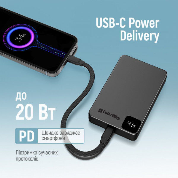Універсальна мобільна батарея ColorWay 15W MagSafe 10000mAh Black (CW-PB100LPA1BK-WPDD)
