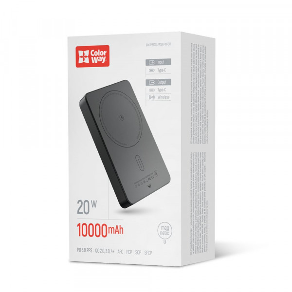 Універсальна мобільна батарея ColorWay 15W MagSafe 10000mAh Black (CW-PB100LPA1BK-WPDD)