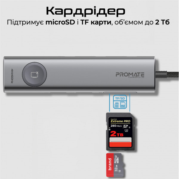 USB-хаб Promate ComandHub-Lite USB Type-C Grey