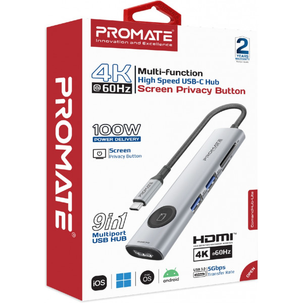 USB-хаб Promate ComandHub-Lite USB Type-C Grey
