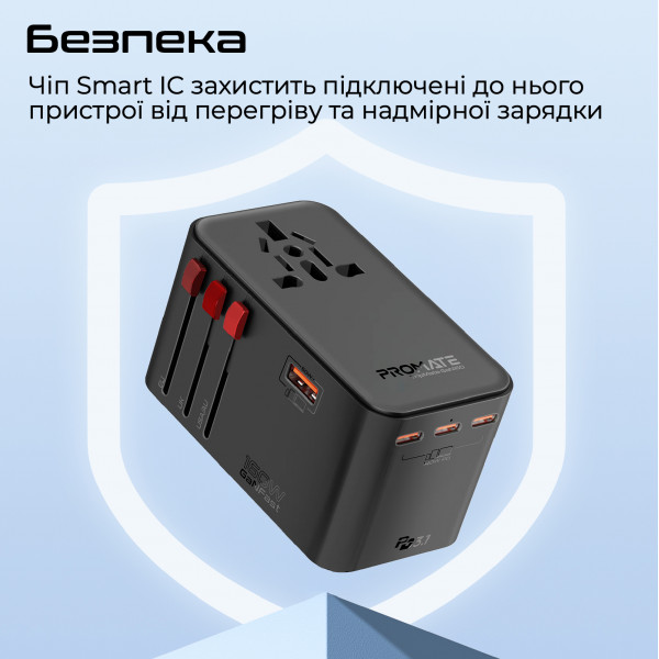 Зарядний пристрій Promate TripMate-GaN160 160W Black