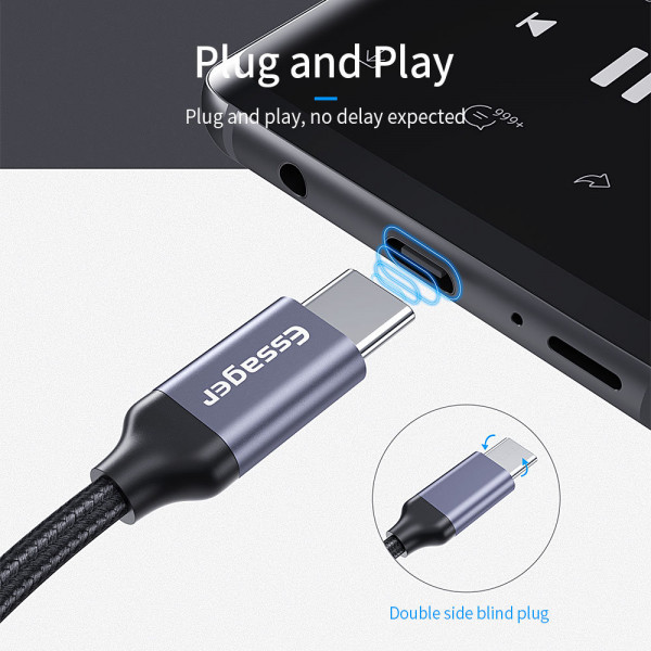 Адаптер Essager USB Type-C - 3.5 мм (M/F), 0.1 м, Black (EZJE01-0G)