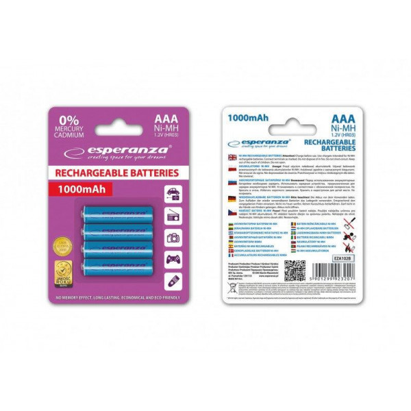 Акумулятор Esperanza Ni-MH AAA/HR03 1000 mAh BL 4шт Blue