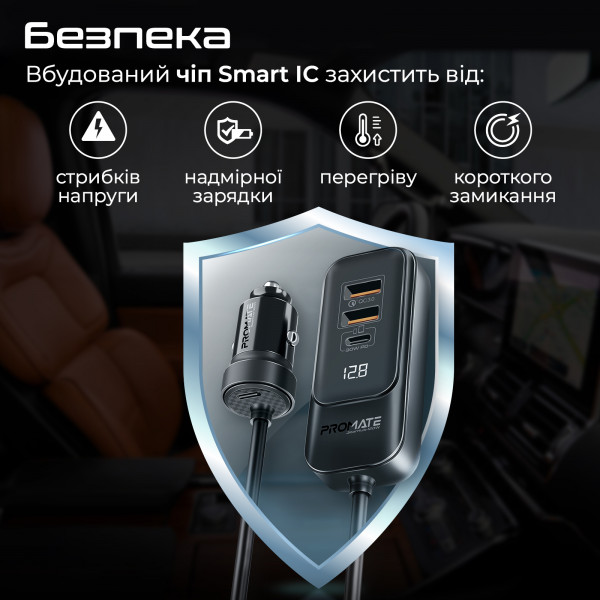 Автомобільний зарядний пристрій Promate GearHub 120W Black