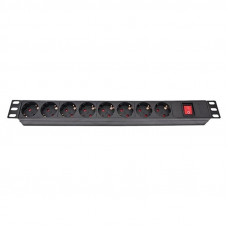 Блок розеток Atcom 1U 19" (PDU-8W-CN-WS) 8 розеток, з вимикачем, ал. корпус, німецький тип, без кабеля