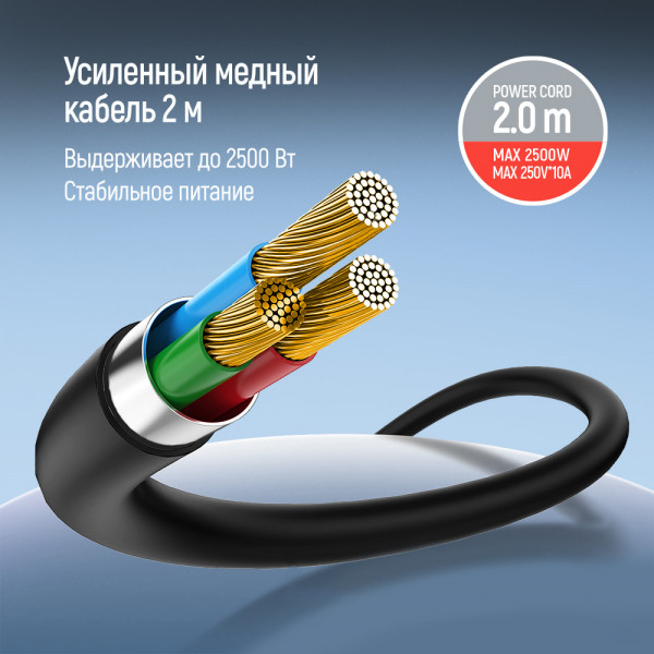 Фільтр живлення ColorWay CW-CHE25PDB 45W 2 розетки, 1xUSB-A 2xUSB-C, 2 м, синій