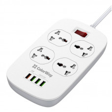 Фільтр живлення ColorWay CW-CHU44QW 4 розетки, 4 USB (1QC3.0+3 AUTO ID), 1.8 м, білий