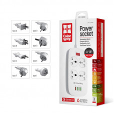 Фільтр живлення ColorWay CW-CHU44QW 4 розетки, 4 USB (1QC3.0+3 AUTO ID), 1.8 м, білий