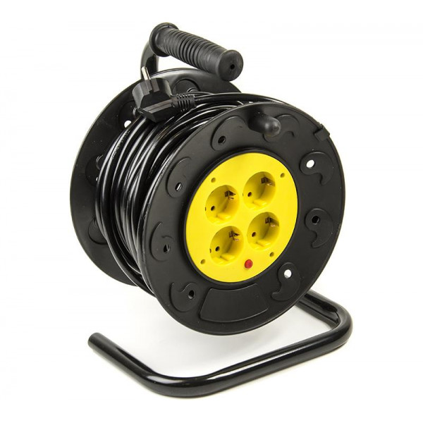 Фільтр живлення PowerPlant JY-2000/20 (PPRA08M200S4) 4 розетки, 20 м, чорний, на котушці
