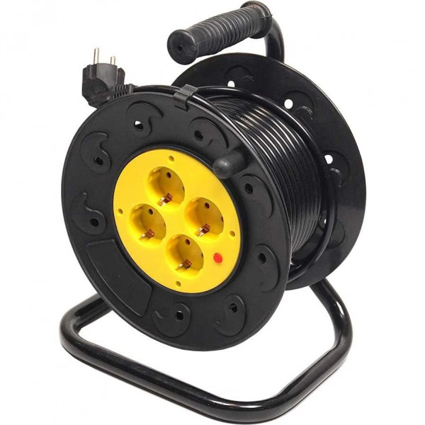 Фільтр живлення PowerPlant JY-2000/20 (PPRA08M200S4) 4 розетки, 20 м, чорний, на котушці