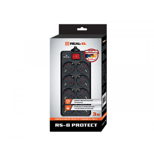 Фільтр живлення REAL-EL RS-8 Protect 1.8m Black