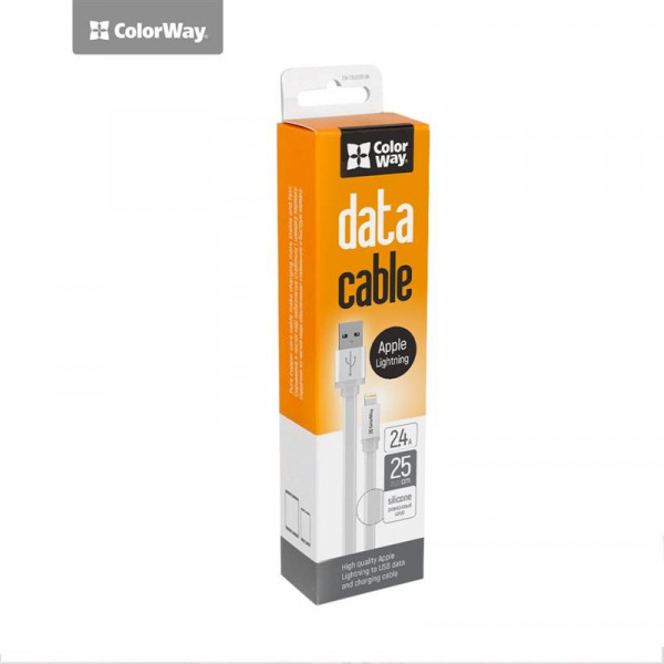 Кабель ColorWay USB - Lightning (M/M), 0.25 м, White (CW-CBUM-LM25W)