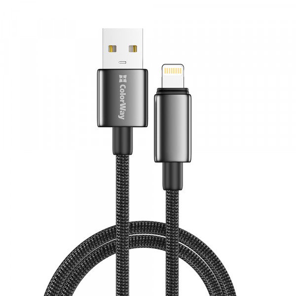 Кабель ColorWay USB - Lightning (M/M), zinc alloy braided, 3А, 2 м, Black (CW-CBUL099-BK)