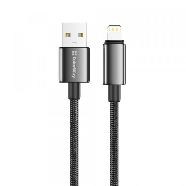 Кабель ColorWay USB - Lightning (M/M), zinc alloy braided, 3А, 2 м, Black (CW-CBUL099-BK)