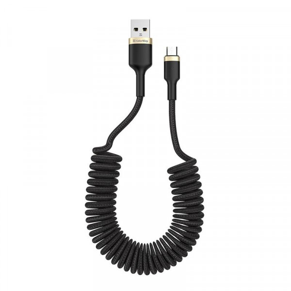 Кабель ColorWay USB - micro USB (M/M), spiral, 2.4 А, 1 м, Black (CW-CBUM051-BK)