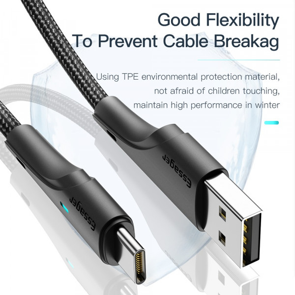 Кабель Essager Rousseau USB - USB Type-C (M/M), 1 м Black (EXCT-LS01)