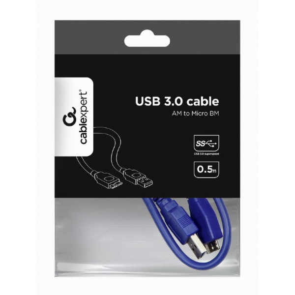 Кабель Gembird USB - micro USB Type-B V 3.0 (M/M), 5pin, 0.5 м, синій (CCP-mUSB3-AMBM-0.5M)