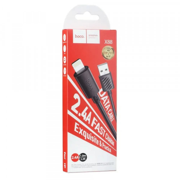 Кабель Hoco X88 Gratified USB - Lightning (M/M), 1 м, Black (6931474783301)