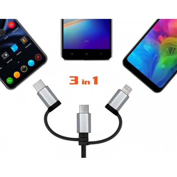 Кабель REAL-EL Premium 3in1 USB - Lightning + micro USB + USB Type-C (M/M), 1 м, чорний (EL123500035)