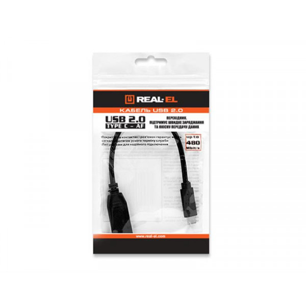 Кабель REAL-EL USB Type-C - USB V 2.0 (M/F), 0.1 м, чорний (EL123500017)