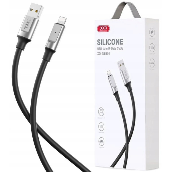 Кабель XO NB251 Liquid Silicone Rubber, USB - Lightning, (M/M), 30W, 1 м, Black (NB251_L_Black)