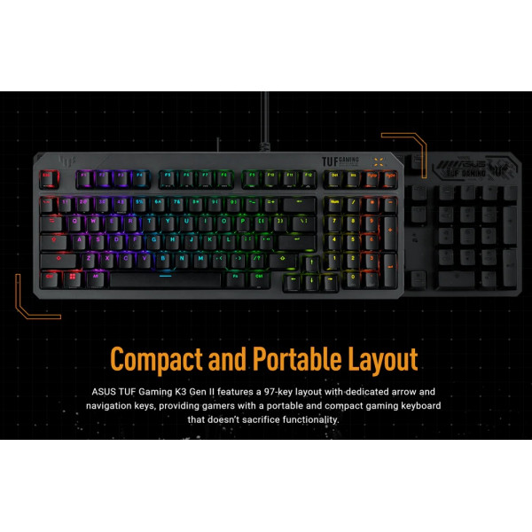 Клавiатура Asus TUF Gaming K3 Gen II Opti-Mech RGB 97key Switches ABS Black (90MP0390-BKMA00)