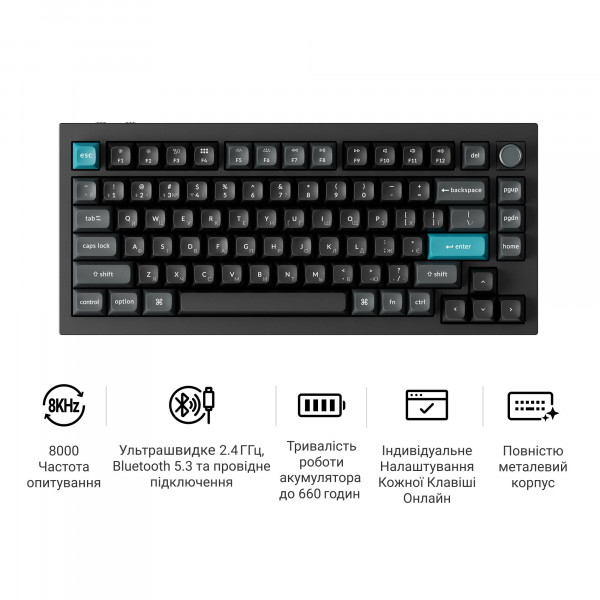 Клавіатура бездротова Keychron Q1 Ultra Keychron Red Switch Black RGB (Q1U-M1-UA)