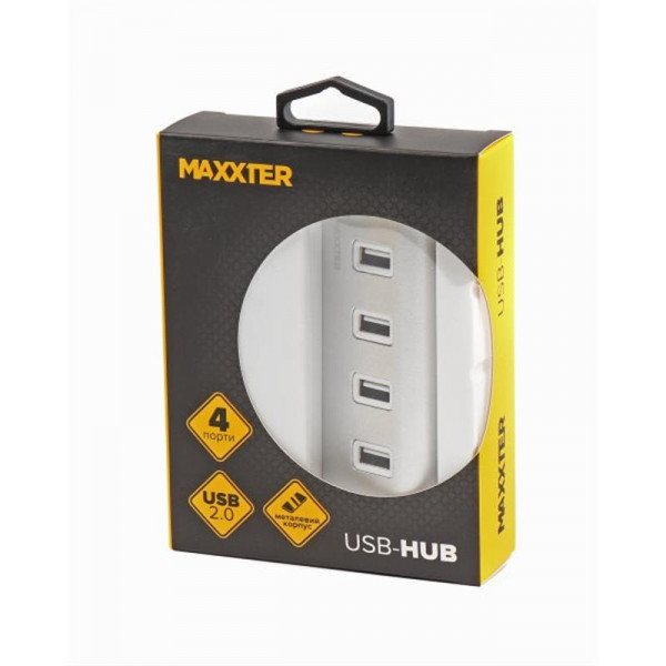 Концентратор USB 2.0 Maxxter 4хUSB2.0 Silver (HU2A-4P-01)