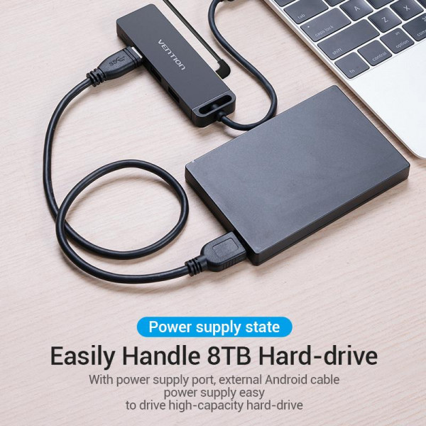 Концентратор Vention 4-Port з micro USB живленням 0.15M Black (TGKBB)