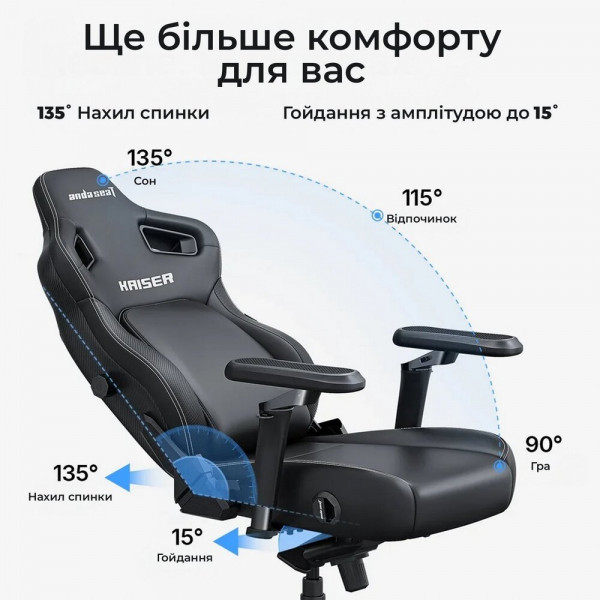 Крісло для геймерів Anda Seat Kaiser 4 V2 Size XL PVC Dark Gray Fabric (AD12YDDC-XLL-20-GB-CF-03)