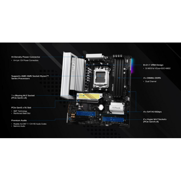 Материнська плата ASRock B850M Pro RS WiFi Socket AM5