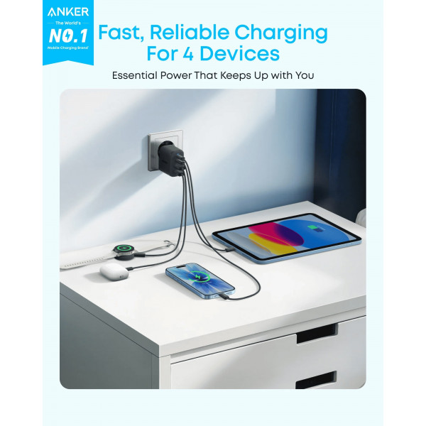 Мережевий зарядний пристрій Anker Zolo Charger 50W, 2xUSB-C, 2xUSB-A, Black (A121EG11)